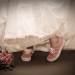Bride's pink wedding shoes
